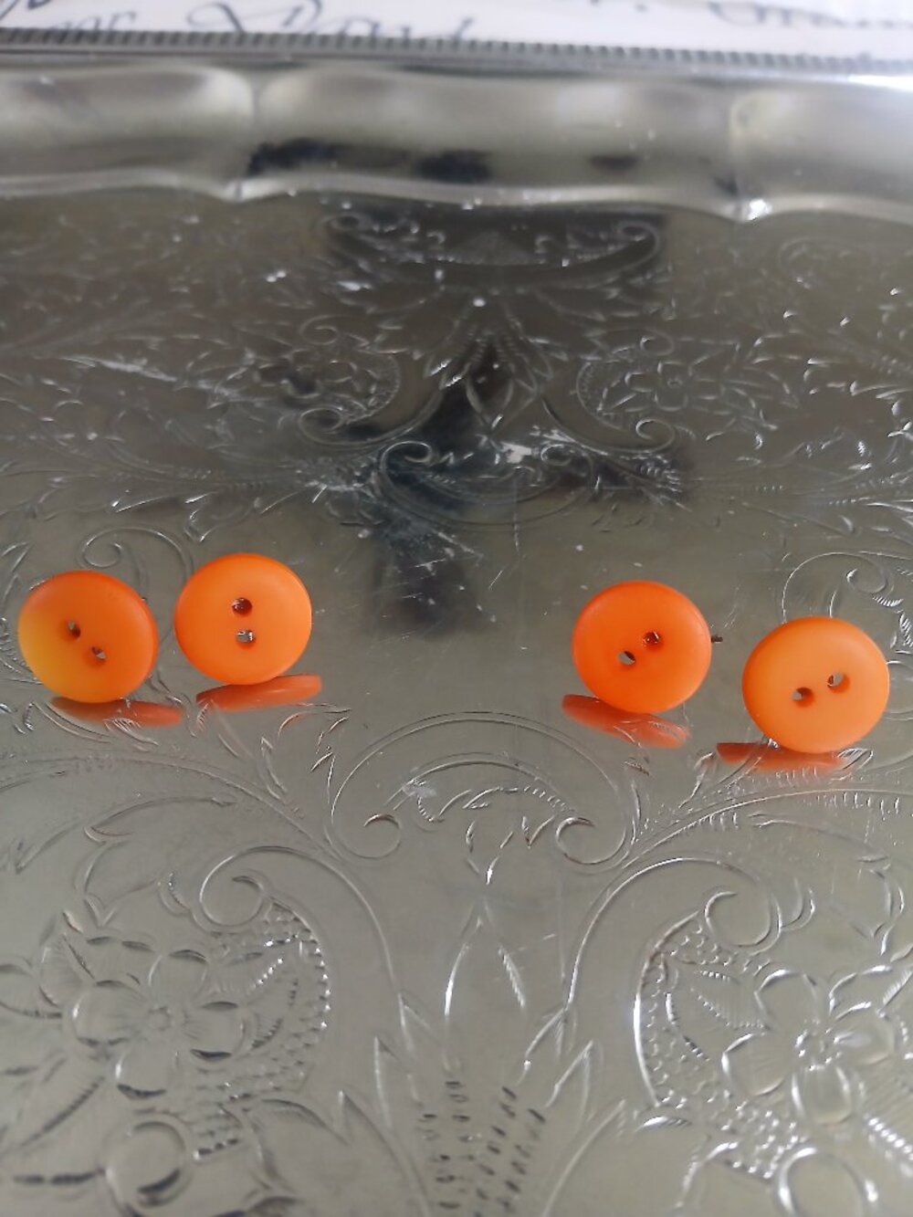 Orange Vintage Button Earrings (x2)